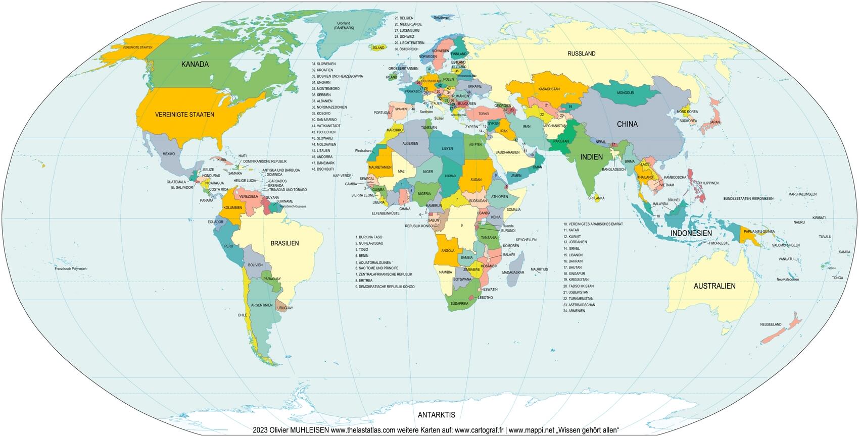 Mapa mundi com países em alemão