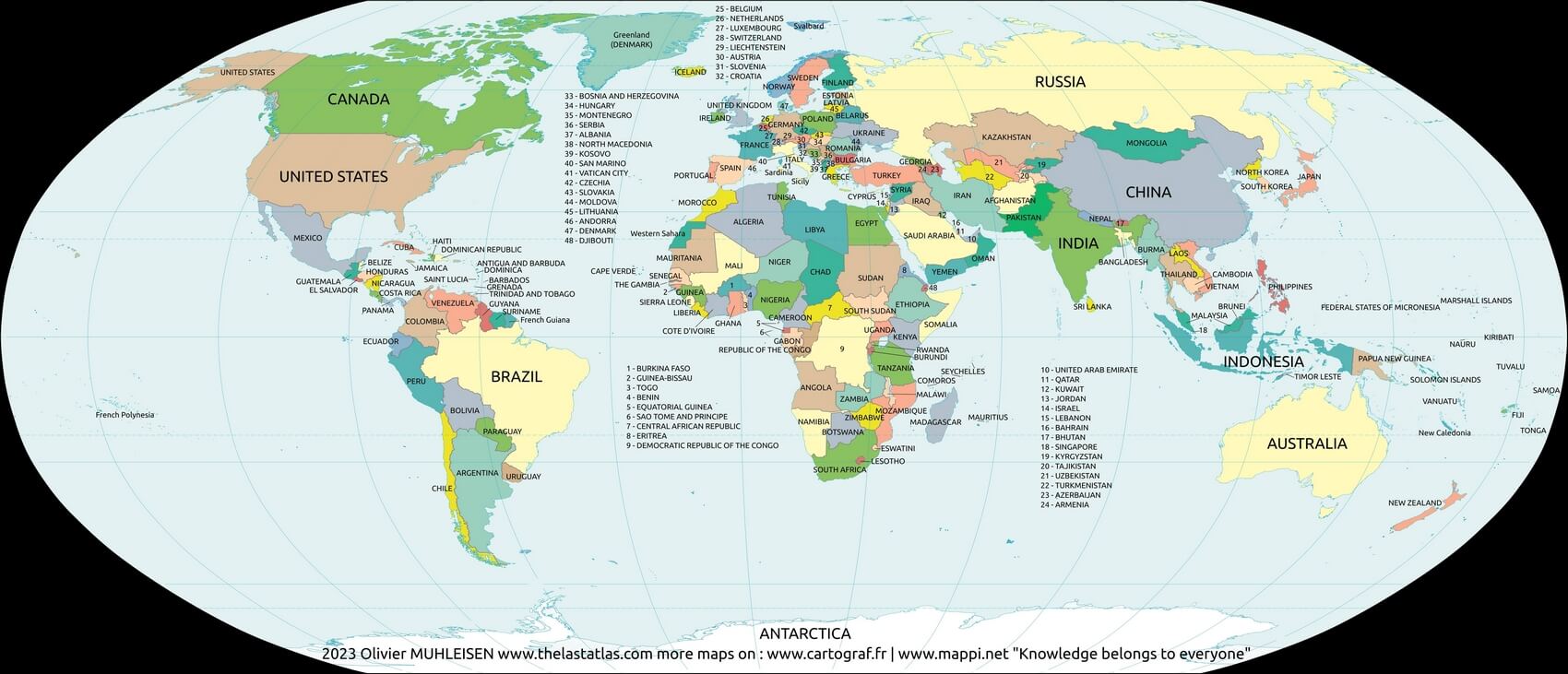 Mapa mundi com países em inglês