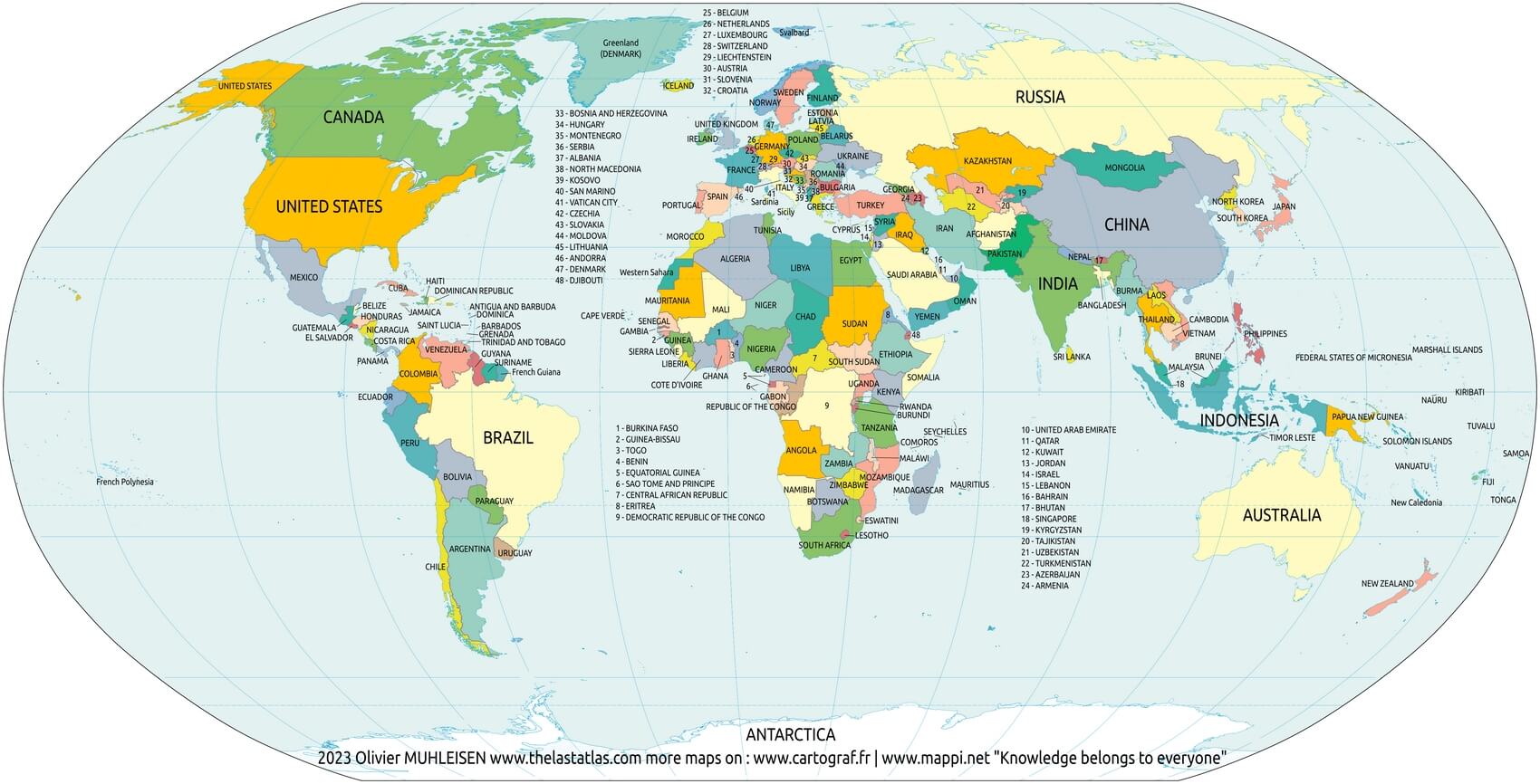 Mapa mundi com países em inglês