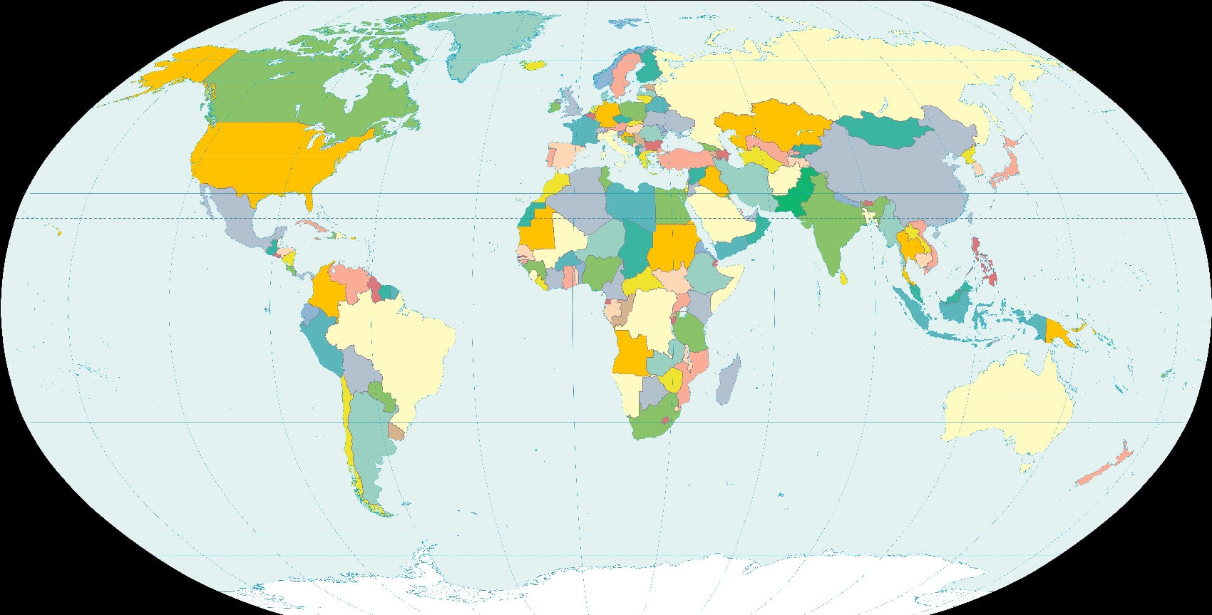 mapa mundial branco países coloridos